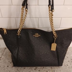 Large black leather coach purse
